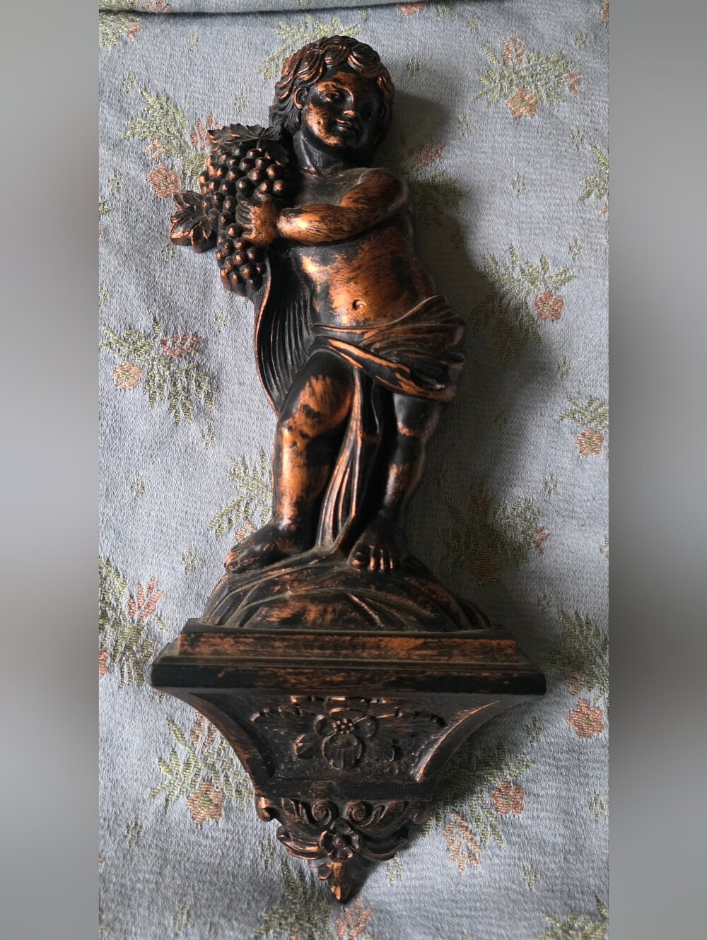 Antique-Style Cherub Wall Accent in Black and Gold Vintage 1969